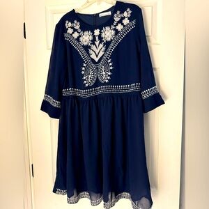 Beautiful Boho Style Navy Long Sleeved Dress by Okeysi Size M